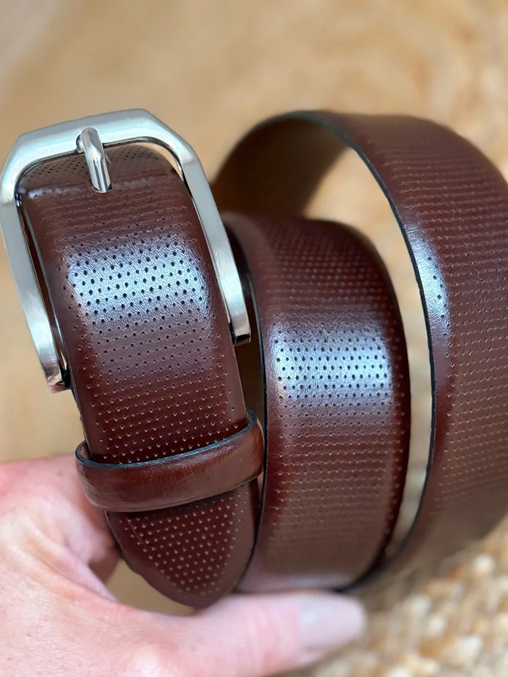 🌾 Johnston & Murphy Dark Brown Leather Belt with Silver Buckle